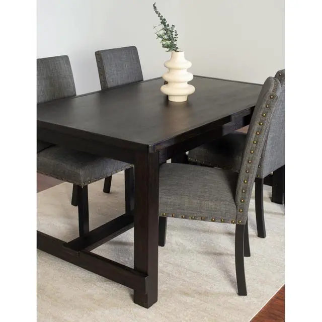 Alt view image 3 of 7 - 6-Piece Retro Kitchen Set with Rectangular Table and 4 High Back Chairs & 1 Bench for 6, Vintage Dinner Table Set with Brass Nailhead Trim & Footrest for Home Restaurant (Gray)