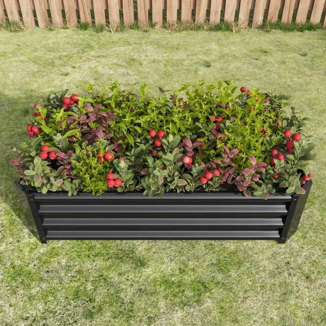 Alt view image 3 of 7 - 2 Pieces Metal Raised Bed with Open Bottom Design for Backyard, Lawn, Poolside, Outdoor Planter Box with Anti-Rust Iron Frame for Growing Flowers, Vegetables, Plants (4x2x1FT Black 2PCS)