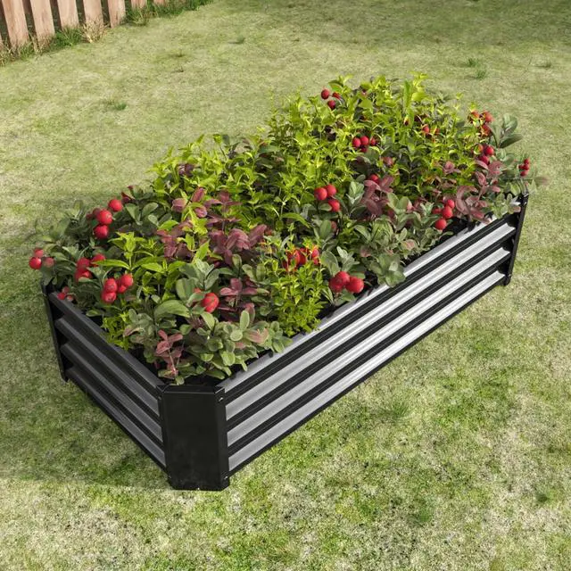 Alt view image 4 of 7 - 2 Pieces Metal Raised Bed with Open Bottom Design for Backyard, Lawn, Poolside, Outdoor Planter Box with Anti-Rust Iron Frame for Growing Flowers, Vegetables, Plants (4x2x1FT Black 2PCS)