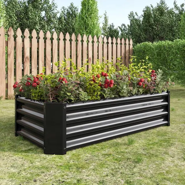 Alt view image 5 of 7 - 2 Pieces Metal Raised Bed with Open Bottom Design for Backyard, Lawn, Poolside, Outdoor Planter Box with Anti-Rust Iron Frame for Growing Flowers, Vegetables, Plants (4x2x1FT Black 2PCS)