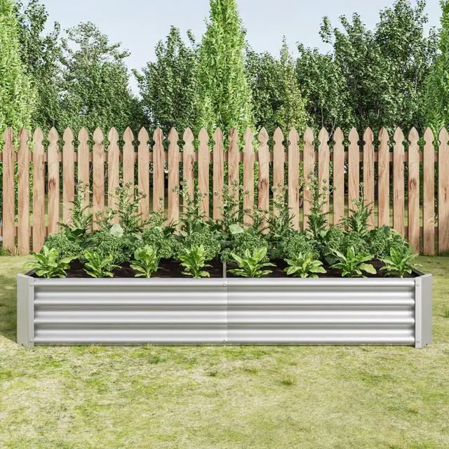 Main image of 2 Pieces Metal Raised Bed with Open Bottom Design for Backyard, Lawn, Poolside, Outdoor Planter Box with Anti-Rust Iron Frame for Growing Flowers, Vegetables, Plants (6x3x1FT Silver 2PCS)