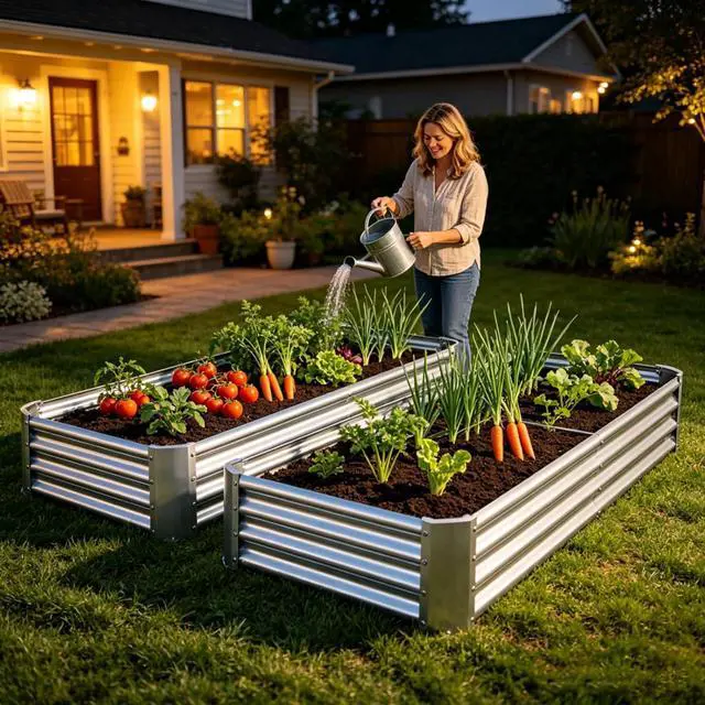 Alt view image 2 of 7 - 2 Pieces Metal Raised Bed with Open Bottom Design for Backyard, Lawn, Poolside, Outdoor Planter Box with Anti-Rust Iron Frame for Growing Flowers, Vegetables, Plants (6x3x1FT Silver 2PCS)