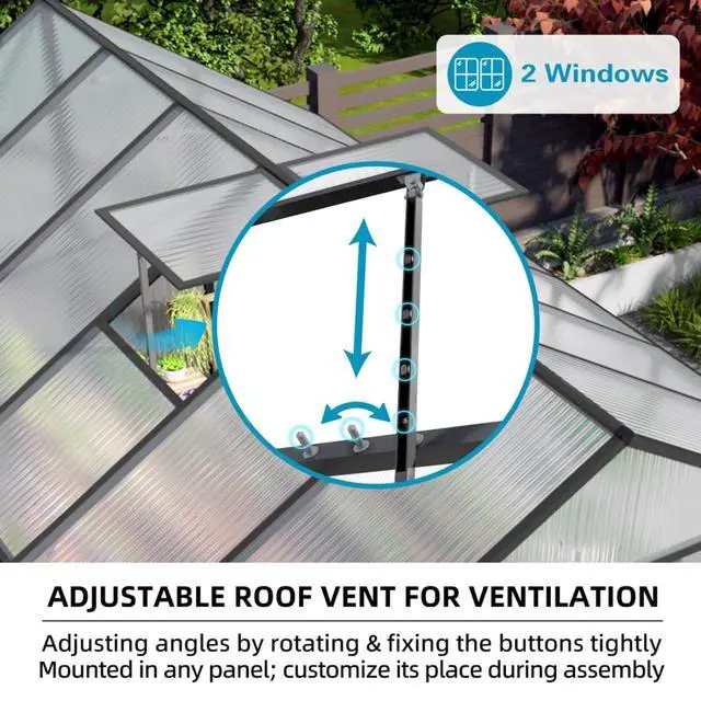 Alt view image 3 of 7 - Walk-in Polycarbonate Greenhouse with Aluminum Frame and Double-Door Gate for Growing Flowers, Herbs, Plants, Outdoor Plant Tent with Drainage Gutter System for Backyard, Lawn (8x12FT+Black)