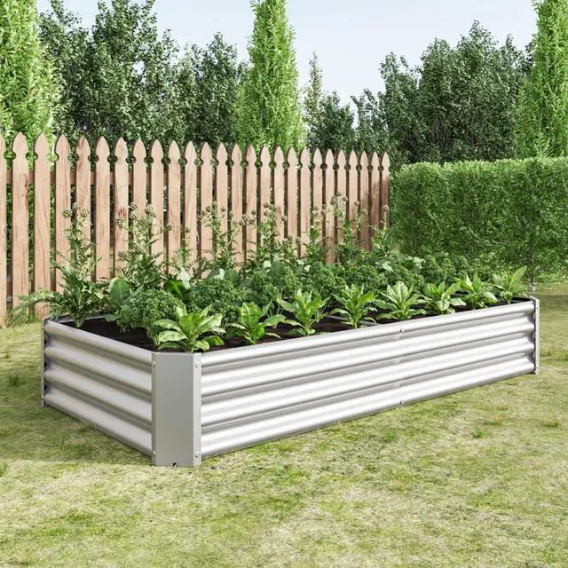 Alt view image 7 of 7 - 2 Pieces Metal Raised Bed with Open Bottom Design for Backyard, Lawn, Poolside, Outdoor Planter Box with Anti-Rust Iron Frame for Growing Flowers, Vegetables, Plants (6x3x1FT Silver 2PCS)
