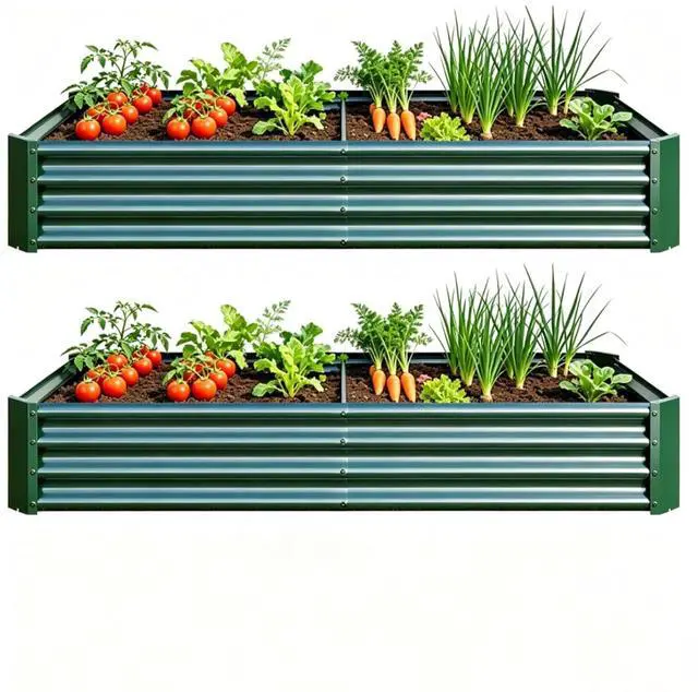 Alt view image 3 of 7 - 2 Pieces Metal Raised Bed with Open Bottom Design for Backyard, Lawn, Poolside, Outdoor Planter Box with Anti-Rust Iron Frame for Growing Flowers, Vegetables, Plants (6x3x1FT Green 2PCS)