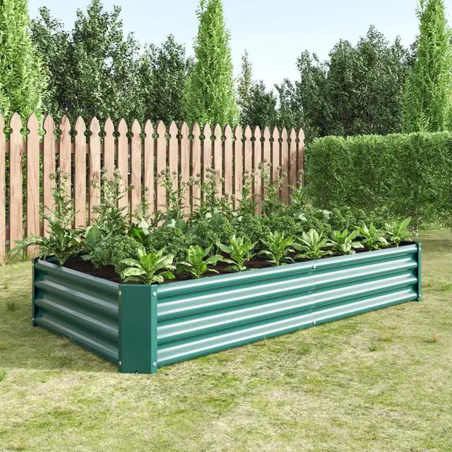 Alt view image 4 of 7 - 2 Pieces Metal Raised Bed with Open Bottom Design for Backyard, Lawn, Poolside, Outdoor Planter Box with Anti-Rust Iron Frame for Growing Flowers, Vegetables, Plants (6x3x1FT Green 2PCS)