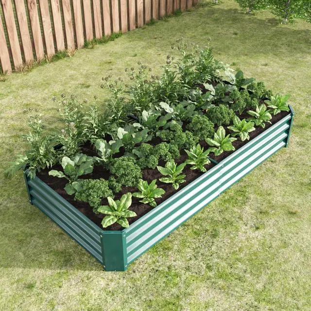 Alt view image 6 of 7 - 2 Pieces Metal Raised Bed with Open Bottom Design for Backyard, Lawn, Poolside, Outdoor Planter Box with Anti-Rust Iron Frame for Growing Flowers, Vegetables, Plants (6x3x1FT Green 2PCS)