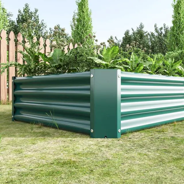 Alt view image 7 of 7 - 2 Pieces Metal Raised Bed with Open Bottom Design for Backyard, Lawn, Poolside, Outdoor Planter Box with Anti-Rust Iron Frame for Growing Flowers, Vegetables, Plants (6x3x1FT Green 2PCS)
