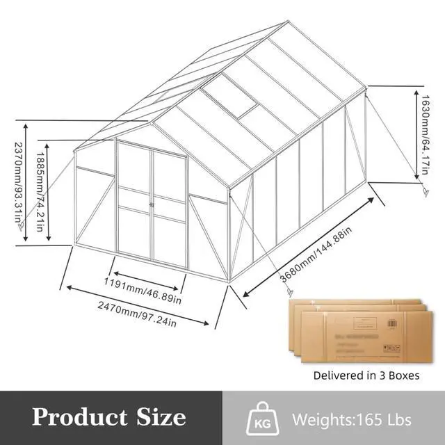 Alt view image 7 of 7 - Walk-in Polycarbonate Greenhouse with Aluminum Frame and Double-Door Gate for Growing Flowers, Herbs, Plants, Outdoor Plant Tent with Drainage Gutter System for Backyard, Lawn (8x12FT+Black)