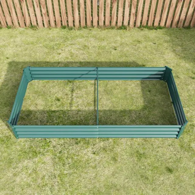 Alt view image 6 of 7 - Raised Garden Bed Kit with Metal Frame and Open Bottom for Backyard, Park, Poolside, Outdoor Planter Box with 2 Supporting Bars for Growing Flowers, Plants, Vegetables (8x4x1FT Green 1PCS)