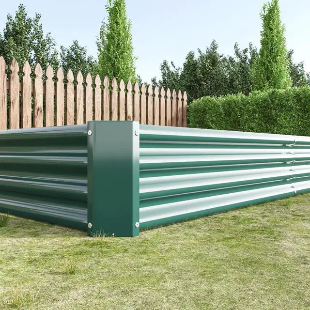 Alt view image 2 of 7 - Raised Garden Bed Kit with Metal Frame and Open Bottom for Backyard, Park, Poolside, Outdoor Planter Box with 2 Supporting Bars for Growing Flowers, Plants, Vegetables (8x4x1FT Green 1PCS)