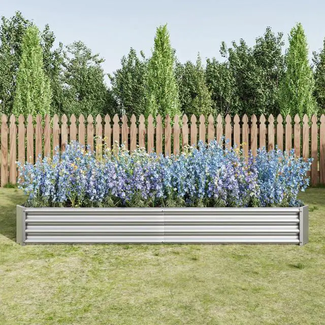 Main image of 2 Pieces Metal Raised Bed with Open Bottom Design for Backyard, Lawn, Poolside, Outdoor Planter Box with Anti-Rust Iron Frame for Growing Flowers, Vegetables, Plants (8x4x1FT Silver 2PCS)