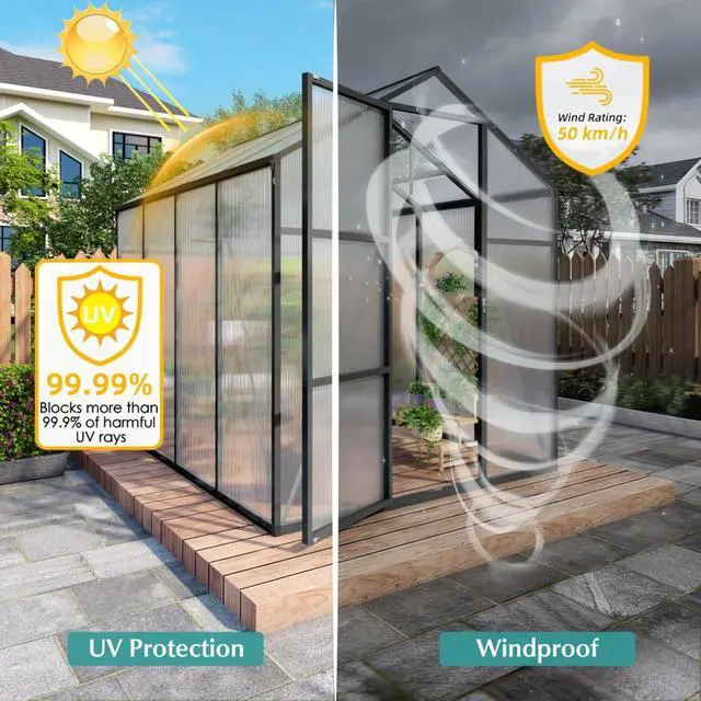 Alt view image 4 of 7 - Walk-in Polycarbonate Greenhouse with Aluminum Frame and Double-Door Gate for Growing Flowers, Herbs, Plants, Outdoor Plant Tent with Drainage Gutter System for Backyard, Lawn (New+ 6x8FT)
