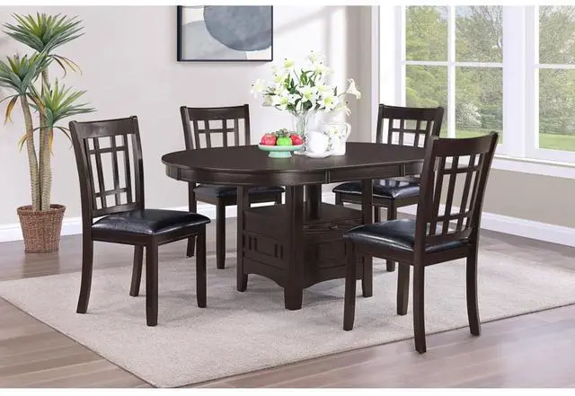 Main image of 5-Piece Oval Kitchen Set with Extendable Tabletop and 4 Ergonomic Chairs for Home Restaurant, Retro Dining Table and Chairs Set with Closed Storage Unit for Dining Room