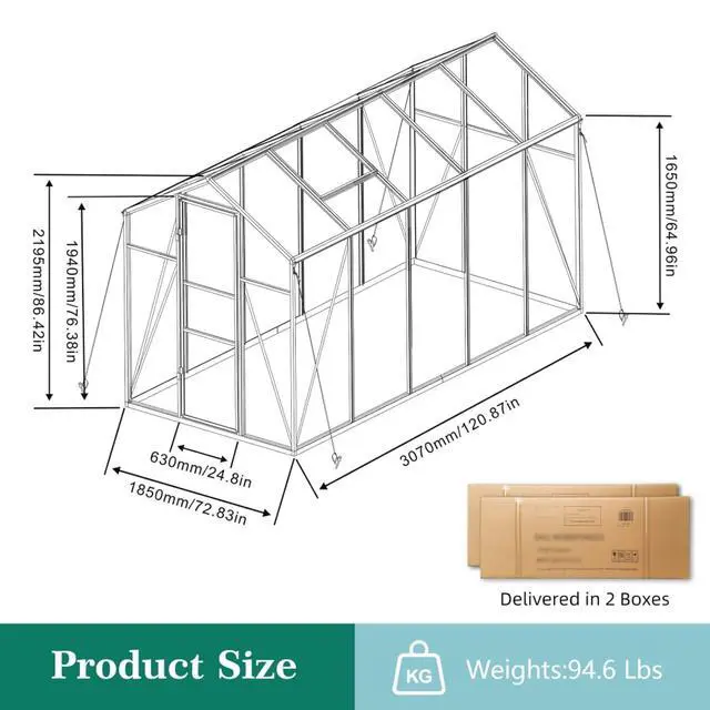 Alt view image 6 of 7 - Walk-in Polycarbonate Greenhouse with Aluminum Frame and Double-Door Gate for Growing Flowers, Herbs, Plants, Outdoor Plant Tent with Drainage Gutter System for Backyard, Lawn (6x10FT+Black)