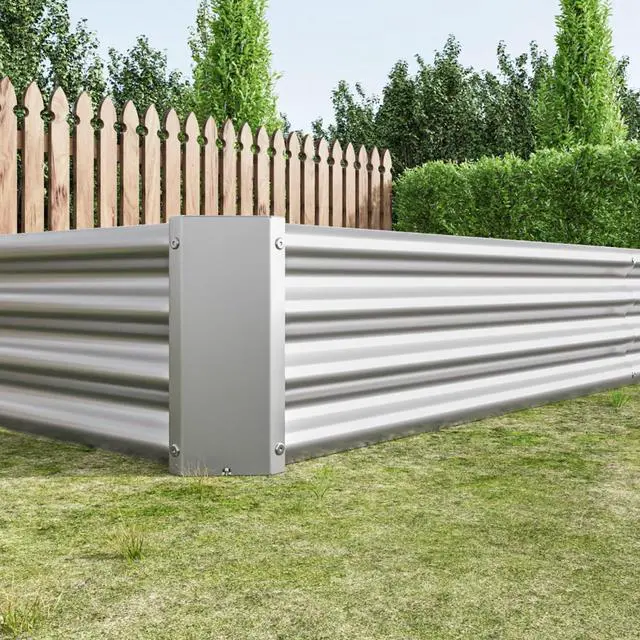 Alt view image 7 of 7 - 2 Pieces Metal Raised Bed with Open Bottom Design for Backyard, Lawn, Poolside, Outdoor Planter Box with Anti-Rust Iron Frame for Growing Flowers, Vegetables, Plants (8x4x1FT Silver 2PCS)