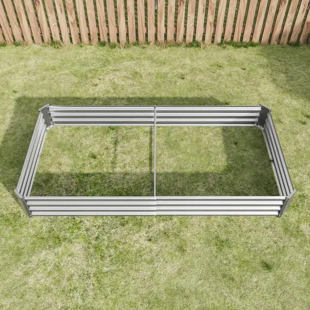 Alt view image 5 of 7 - 2 Pieces Metal Raised Bed with Open Bottom Design for Backyard, Lawn, Poolside, Outdoor Planter Box with Anti-Rust Iron Frame for Growing Flowers, Vegetables, Plants (8x4x1FT Silver 2PCS)