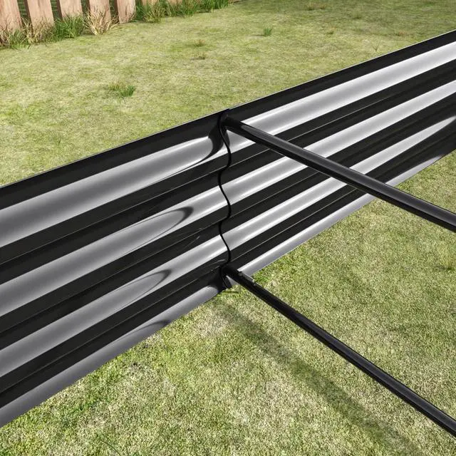 Alt view image 7 of 7 - Raised Garden Bed Kit with Metal Frame and Open Bottom for Backyard, Park, Poolside, Outdoor Planter Box with 2 Supporting Bars for Growing Flowers, Plants, Vegetables (8x4x1FT Black 2PCS)