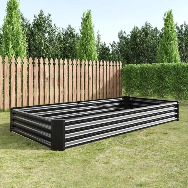 Alt view image 5 of 7 - Raised Garden Bed Kit with Metal Frame and Open Bottom for Backyard, Park, Poolside, Outdoor Planter Box with 2 Supporting Bars for Growing Flowers, Plants, Vegetables (8x4x1FT Black 2PCS)