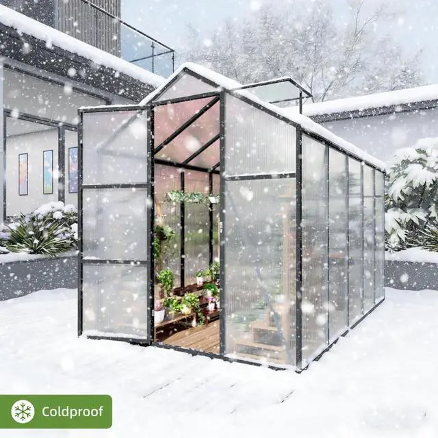 Alt view image 2 of 7 - Walk-in Polycarbonate Greenhouse with Aluminum Frame and Double-Door Gate for Growing Flowers, Herbs, Plants, Outdoor Plant Tent with Drainage Gutter System for Backyard, Lawn (New + 6x10FT)
