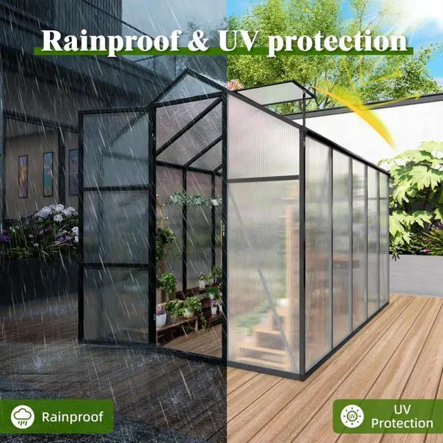 Alt view image 3 of 7 - Walk-in Polycarbonate Greenhouse with Aluminum Frame and Double-Door Gate for Growing Flowers, Herbs, Plants, Outdoor Plant Tent with Drainage Gutter System for Backyard, Lawn (New + 6x10FT)
