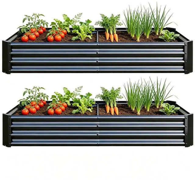 Main image of 2 Pieces Metal Raised Bed with Open Bottom Design for Backyard, Lawn, Poolside, Outdoor Planter Box with Anti-Rust Iron Frame for Growing Flowers, Vegetables, Plants (6x3x1FT Black 2PCS)