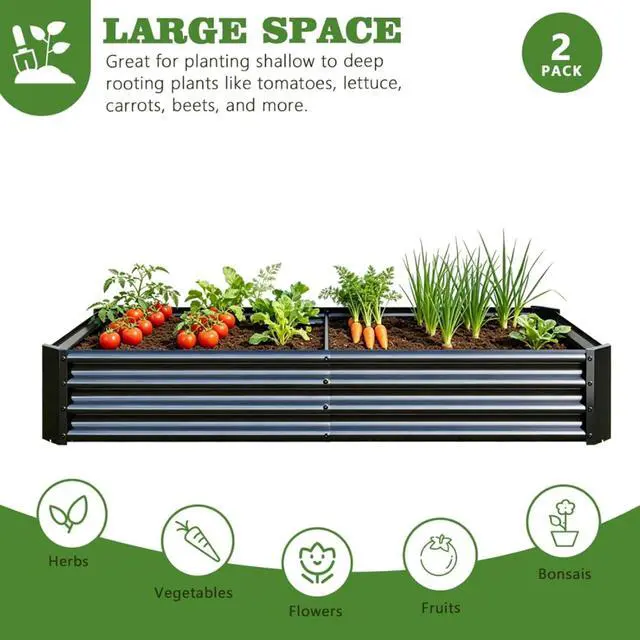 Alt view image 2 of 7 - 2 Pieces Metal Raised Bed with Open Bottom Design for Backyard, Lawn, Poolside, Outdoor Planter Box with Anti-Rust Iron Frame for Growing Flowers, Vegetables, Plants (6x3x1FT Black 2PCS)
