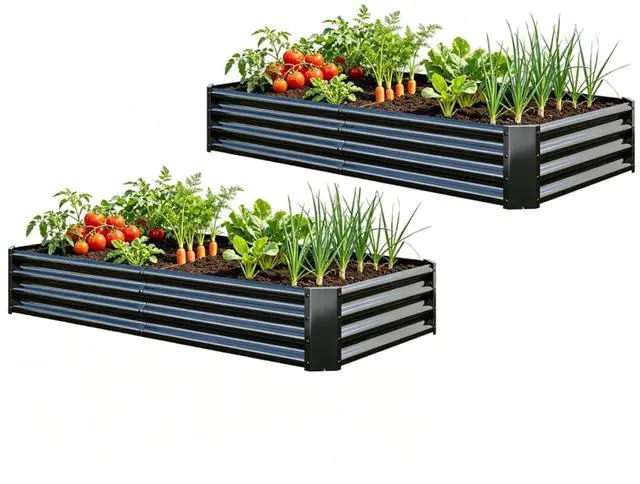 Alt view image 4 of 7 - 2 Pieces Metal Raised Bed with Open Bottom Design for Backyard, Lawn, Poolside, Outdoor Planter Box with Anti-Rust Iron Frame for Growing Flowers, Vegetables, Plants (6x3x1FT Black 2PCS)