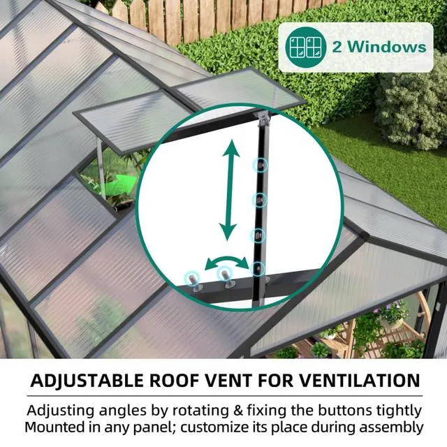 Alt view image 2 of 7 - Walk-in Polycarbonate Greenhouse with Aluminum Frame and Double-Door Gate for Growing Flowers, Herbs, Plants, Outdoor Plant Tent with Drainage Gutter System for Backyard, Lawn (8x14FT+Black)