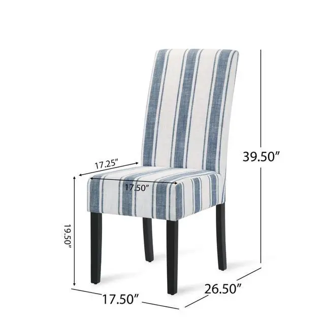 Alt view image 2 of 7 - Modern Pastoral Style Fabric Dining Chair, Stable Rubber Wooden Chair Legs, Stylish and Elegant Chair, Presenting Natural Textures, Suitable for Dining Rooms,Set of 2 (Blue Stripe + Set of 2)