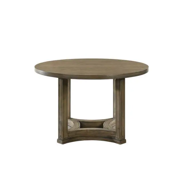 Alt view image 4 of 7 - 5-Piece Vintage Dining Table Set with Round Table and 4 Ladder Back Chairs for Family Gathering, Retro Kitchen Table Set with Sturdy Wood Base for Dining Room and Kitchen