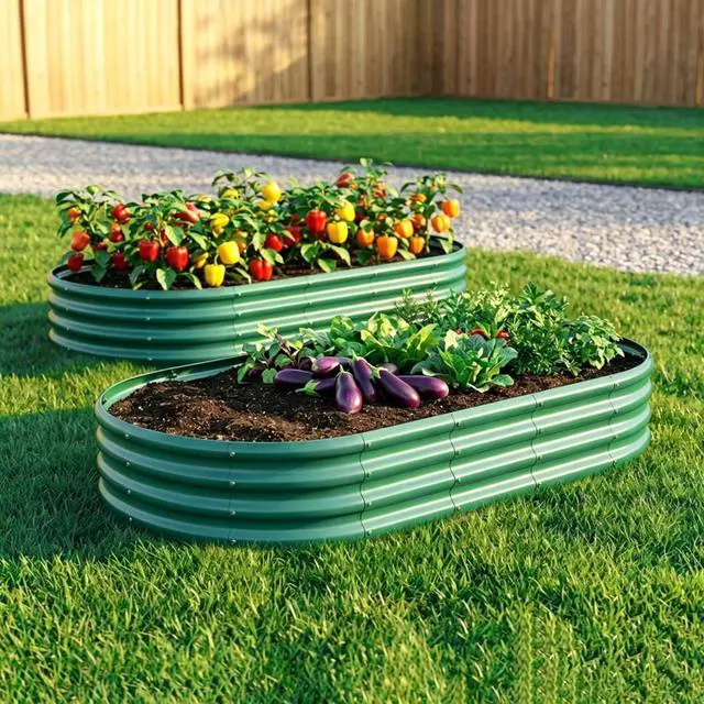 Alt view image 4 of 7 - Raised Garden Bed Kit with Open Bottom Design for Poolside, Backyard, Porch, Outdoor Galvanized Planter Box with Curved Panel for Growing Flowers, Vegetables, Herbs (2Pcs 6x3x1ft Green)