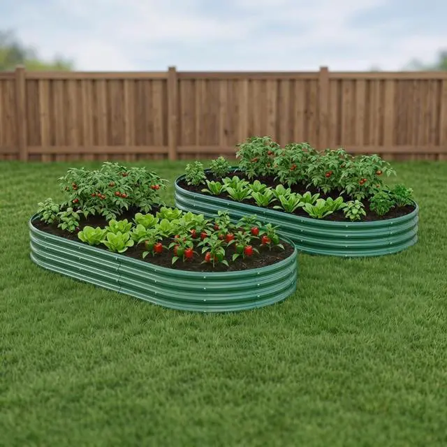 Alt view image 5 of 7 - Raised Garden Bed Kit with Open Bottom Design for Poolside, Backyard, Porch, Outdoor Galvanized Planter Box with Curved Panel for Growing Flowers, Vegetables, Herbs (2Pcs 6x3x1ft Green)