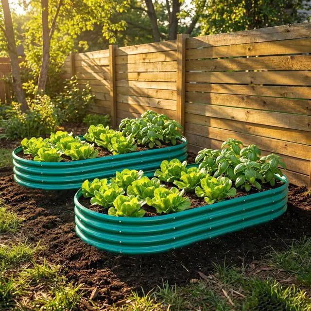 Alt view image 6 of 7 - Raised Garden Bed Kit with Open Bottom Design for Poolside, Backyard, Porch, Outdoor Galvanized Planter Box with Curved Panel for Growing Flowers, Vegetables, Herbs (2Pcs 6x3x1ft Green)