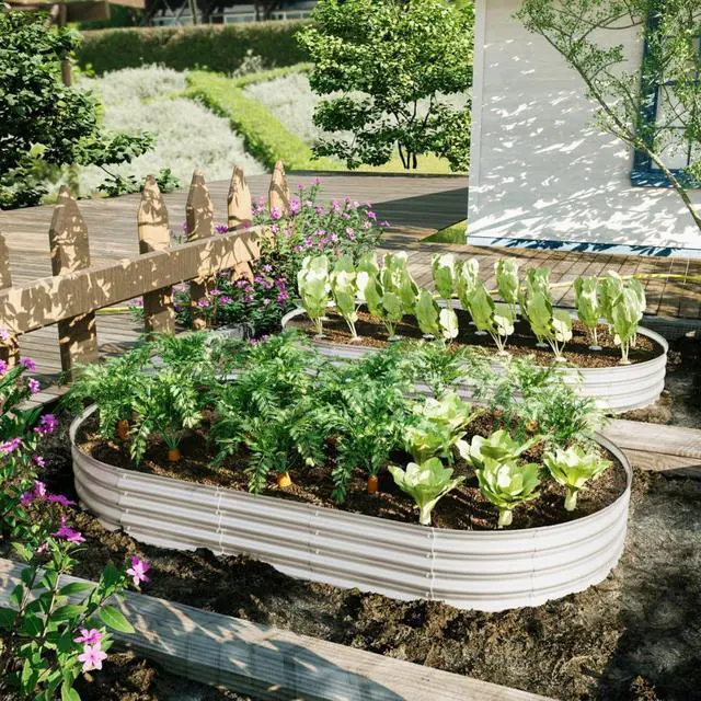 Alt view image 2 of 7 - Raised Garden Bed Kit with Open Bottom Design for Poolside, Backyard, Porch, Outdoor Galvanized Planter Box with Curved Panel for Growing Flowers, Vegetables, Herbs (2Pcs 8x4x1ft Silver)