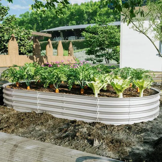 Alt view image 3 of 7 - Raised Garden Bed Kit with Open Bottom Design for Poolside, Backyard, Porch, Outdoor Galvanized Planter Box with Curved Panel for Growing Flowers, Vegetables, Herbs (2Pcs 8x4x1ft Silver)