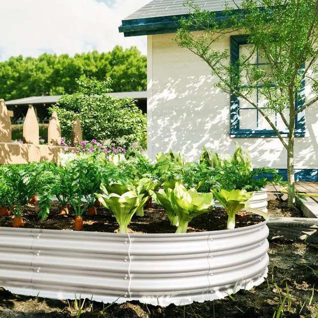 Alt view image 4 of 7 - Raised Garden Bed Kit with Open Bottom Design for Poolside, Backyard, Porch, Outdoor Galvanized Planter Box with Curved Panel for Growing Flowers, Vegetables, Herbs (2Pcs 8x4x1ft Silver)