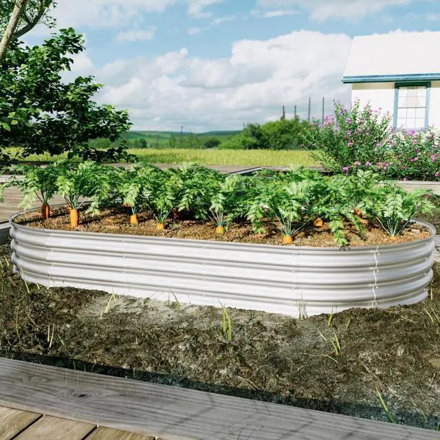 Alt view image 5 of 7 - Raised Garden Bed Kit with Open Bottom Design for Poolside, Backyard, Porch, Outdoor Galvanized Planter Box with Curved Panel for Growing Flowers, Vegetables, Herbs (2Pcs 8x4x1ft Silver)
