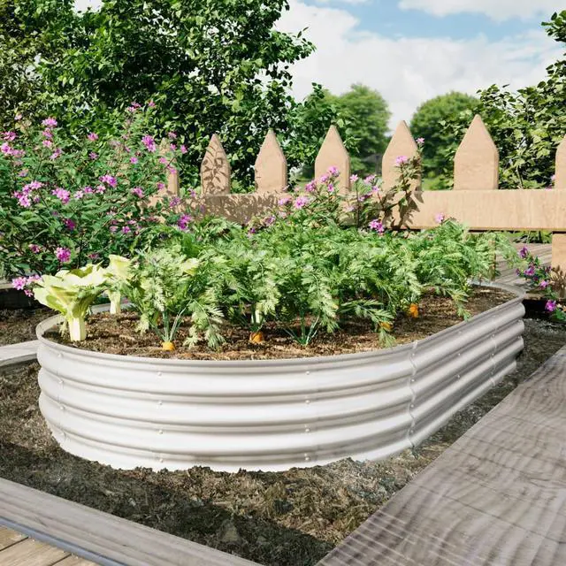 Alt view image 6 of 7 - Raised Garden Bed Kit with Open Bottom Design for Poolside, Backyard, Porch, Outdoor Galvanized Planter Box with Curved Panel for Growing Flowers, Vegetables, Herbs (2Pcs 8x4x1ft Silver)