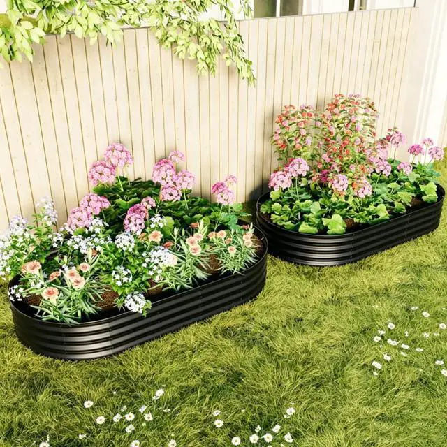 Main image of 2 Pieces Raised Garden Bed Kit with Open Bottom Design for Park, Backyard, Outdoor Raised Bed with Thick Galvanized Metal Frame for Flowers, Vegetables, Herbs (2Pcs 8x4x1ft Black)