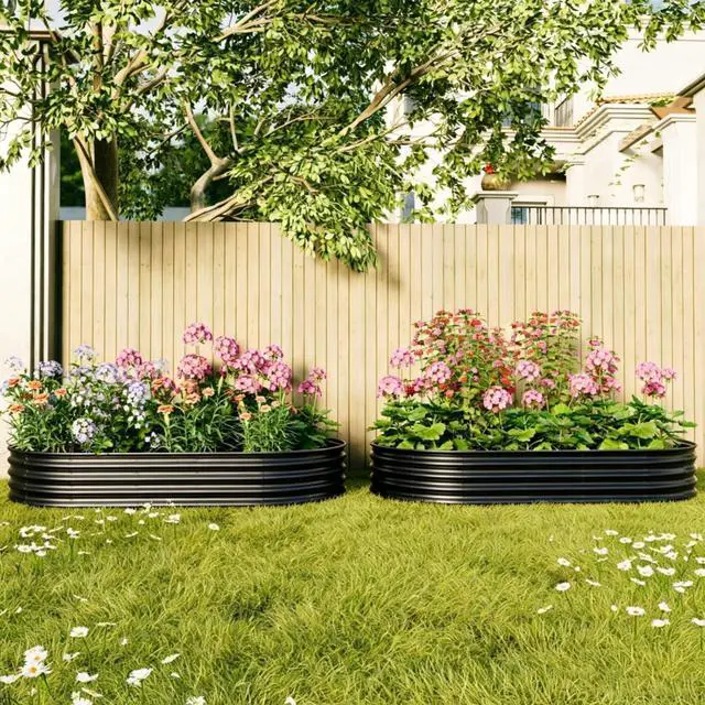 Alt view image 3 of 7 - 2 Pieces Raised Garden Bed Kit with Open Bottom Design for Park, Backyard, Outdoor Raised Bed with Thick Galvanized Metal Frame for Flowers, Vegetables, Herbs (2Pcs 8x4x1ft Black)