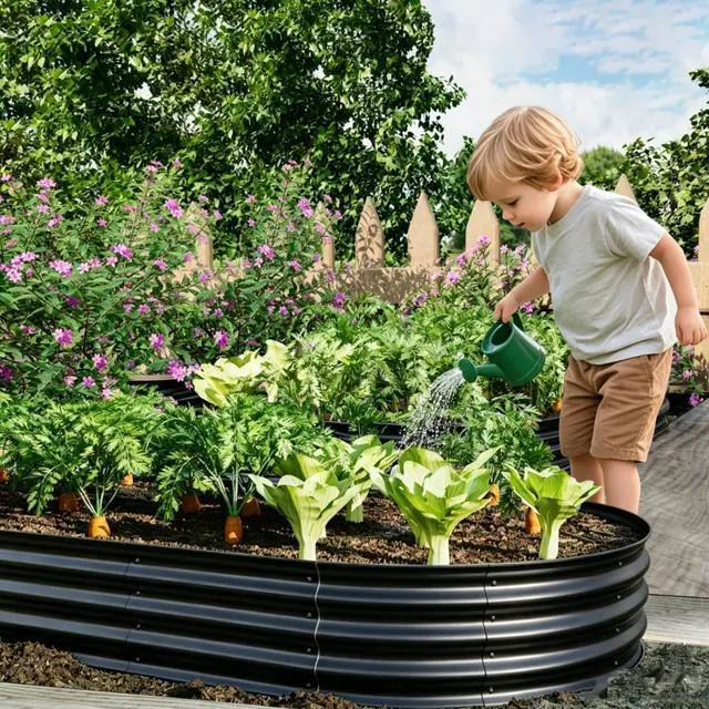 Alt view image 4 of 7 - 2 Pieces Raised Garden Bed Kit with Open Bottom Design for Park, Backyard, Outdoor Raised Bed with Thick Galvanized Metal Frame for Flowers, Vegetables, Herbs (2Pcs 8x4x1ft Black)