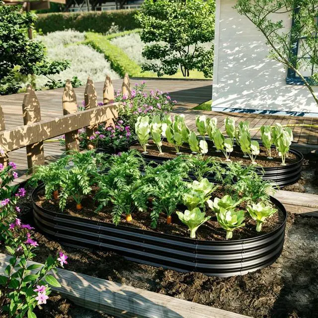 Alt view image 5 of 7 - 2 Pieces Raised Garden Bed Kit with Open Bottom Design for Park, Backyard, Outdoor Raised Bed with Thick Galvanized Metal Frame for Flowers, Vegetables, Herbs (2Pcs 8x4x1ft Black)