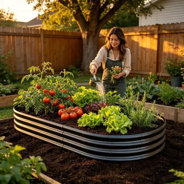 Alt view image 6 of 7 - 2 Pieces Raised Garden Bed Kit with Open Bottom Design for Park, Backyard, Outdoor Raised Bed with Thick Galvanized Metal Frame for Flowers, Vegetables, Herbs (2Pcs 8x4x1ft Black)