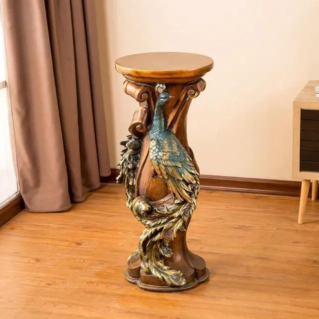 Alt view image 3 of 7 - Ornate Peacock Pedestal Plant Stand, 32.7" European Classical Resin Column Sculpture, Decorative Flower Pot Holder Display Stand, Vintage Indoor Decor for Living Room, Entryway, Foyer (Brown)