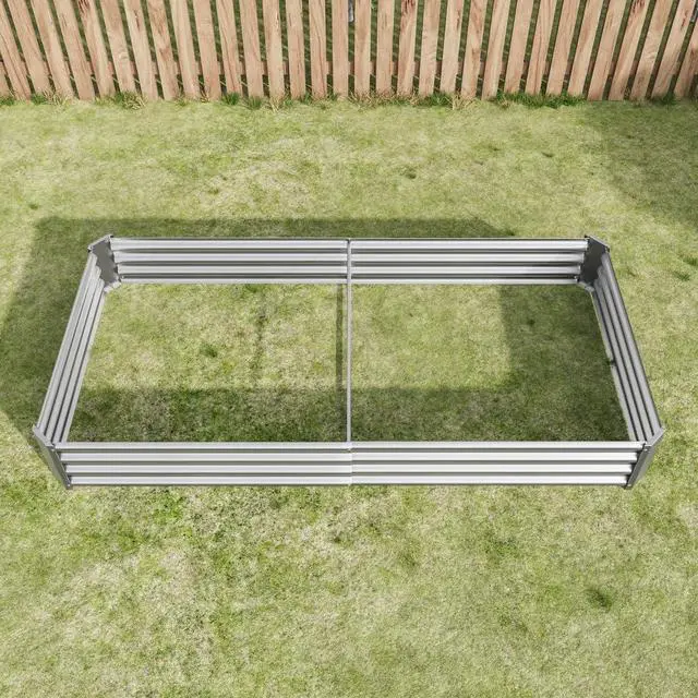 Alt view image 7 of 7 - Raised Garden Bed with Metal Frame and Open Bottom for Park, Backyard, Outdoor Planter Box with Anti-Rust Coating and 2 Supporting Bars for Flower, Planters, Vegetables (8x4x1FT Silver 1PCS)