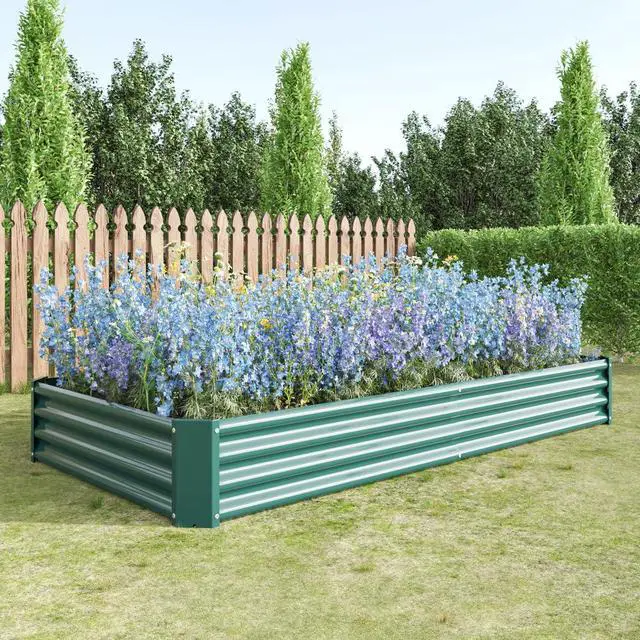 Alt view image 3 of 7 - Raised Garden Bed with Metal Frame and Open Bottom for Park, Backyard, Outdoor Planter Box with Anti-Rust Coating and 2 Supporting Bars for Flower, Planters, Vegetables (8x4x1FT Green 2PCS)