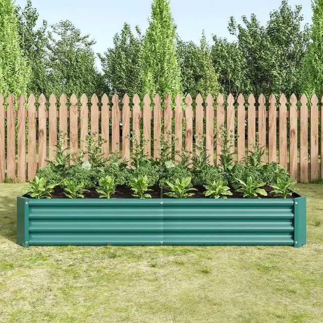 Alt view image 3 of 7 - Raised Garden Bed with Metal Frame and Open Bottom for Park, Backyard, Outdoor Planter Box with Anti-Rust Coating and 2 Supporting Bars for Flower, Planters, Vegetables (6x3x1FT Green 2PCS)