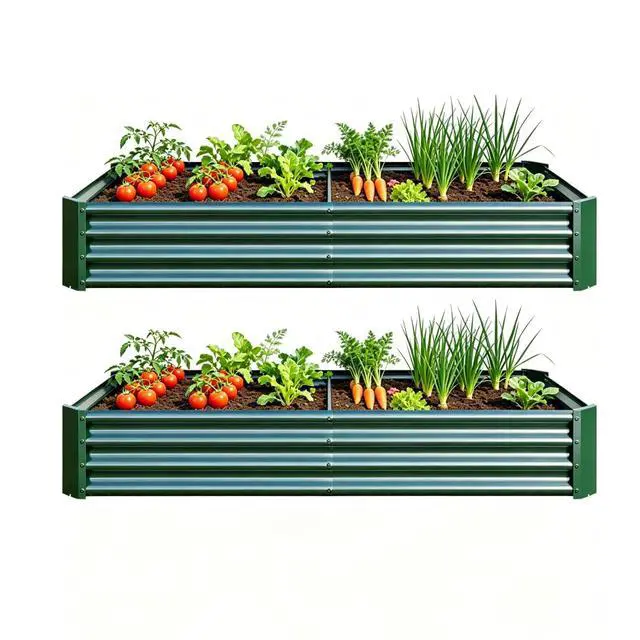 Main image of Raised Garden Bed with Metal Frame and Open Bottom for Park, Backyard, Outdoor Planter Box with Anti-Rust Coating and 2 Supporting Bars for Flower, Planters, Vegetables (6x3x1FT Green 2PCS)