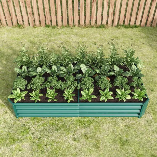 Alt view image 5 of 7 - Raised Garden Bed with Metal Frame and Open Bottom for Park, Backyard, Outdoor Planter Box with Anti-Rust Coating and 2 Supporting Bars for Flower, Planters, Vegetables (6x3x1FT Green 2PCS)